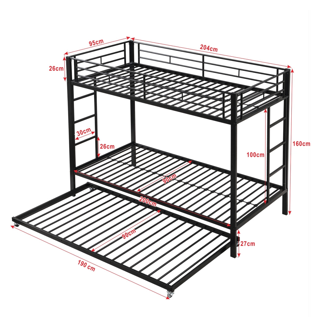Letto a castello con letto estraibile metallo nero 90x200 cm