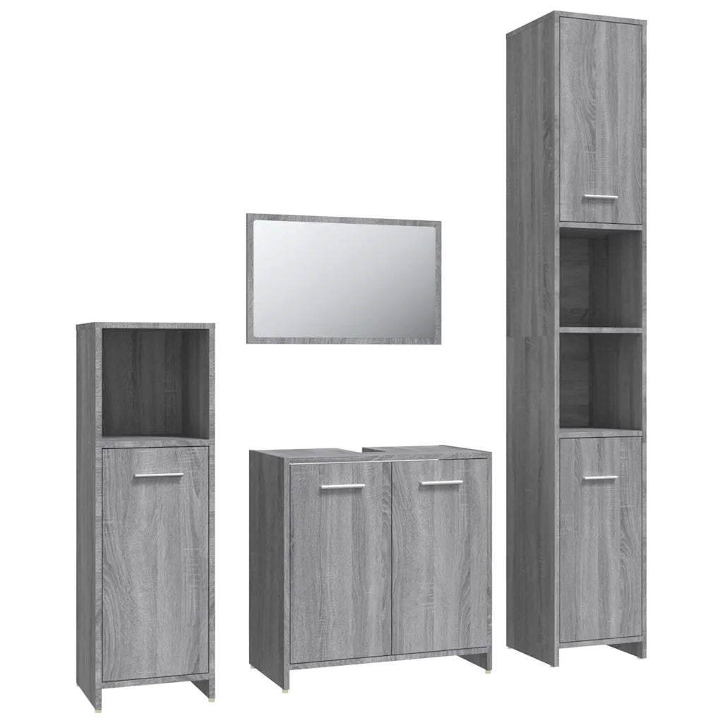 Set Mobili da Bagno | Armadio da bagno 4 pz Grigio Sonoma in Legno Multistrato
