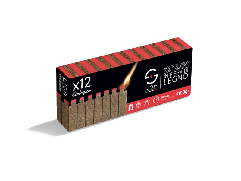 Accendifuoco con innesco ecologico Lisa 12 pezzi durata 10 minuti