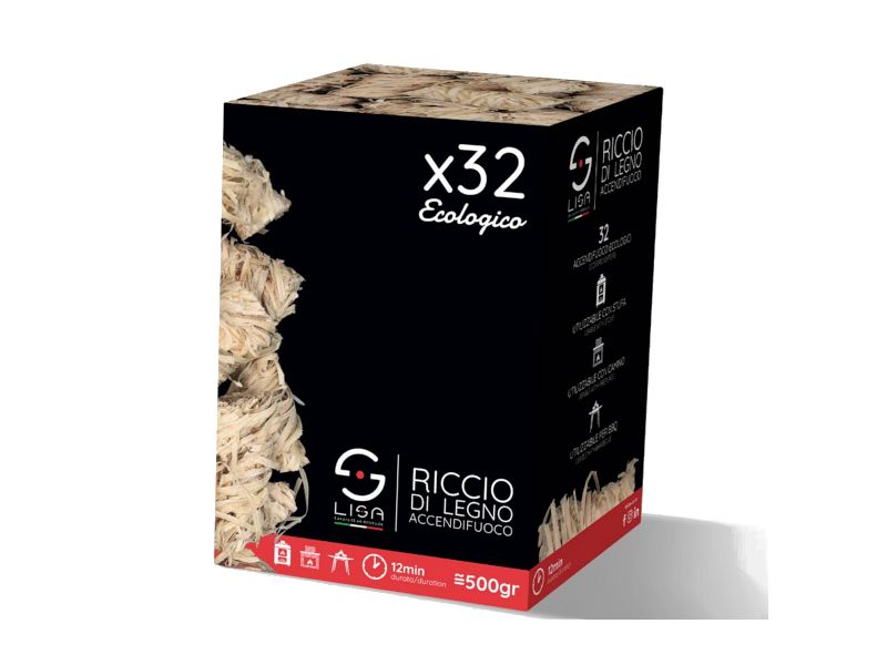 Ricci di legno accendifuoco ecologici 32 pezzi Lisa 55x25x25mm