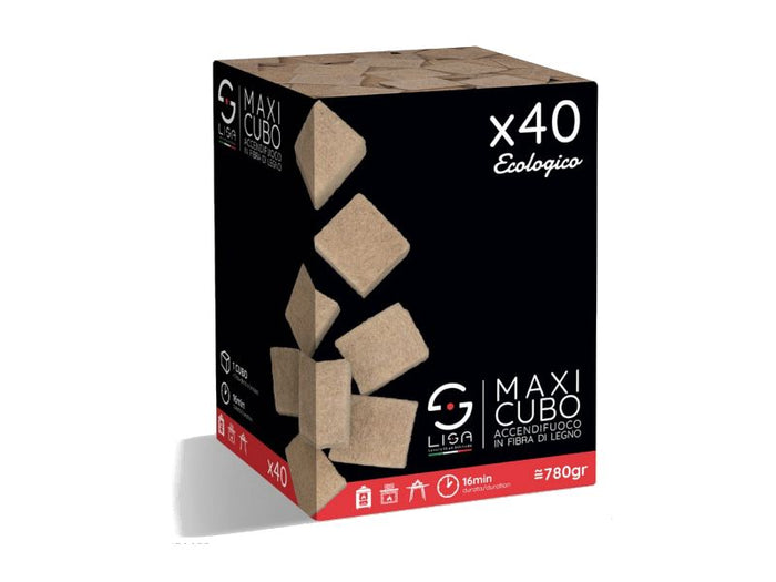 Maxi cubo accendifuoco in fibra di legno 40 pezzi 35x27x27 mm Lisa