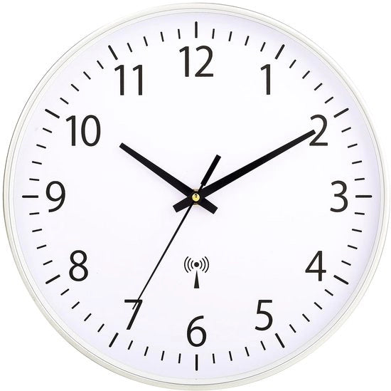 Orologio a Parete Radiocomandato 30 cm Silenzioso Olografo Senza Suono, Moderno Orologio a Batterie per Casa, Cucina, Salotto, Ufficio, Decorazione da Parete (Framme Argento)