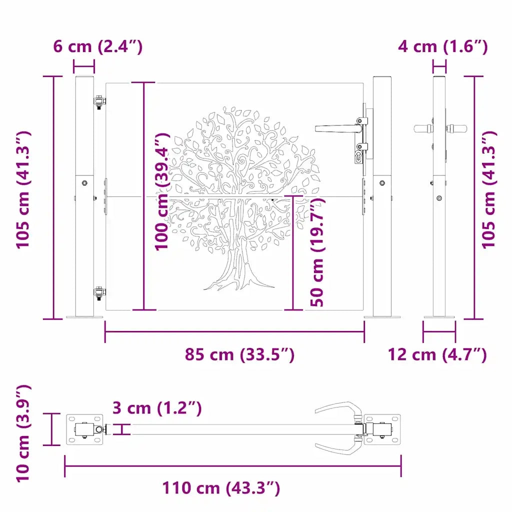 vidaXL Cancello da giardino con blocco Nero 105 x 100 cm