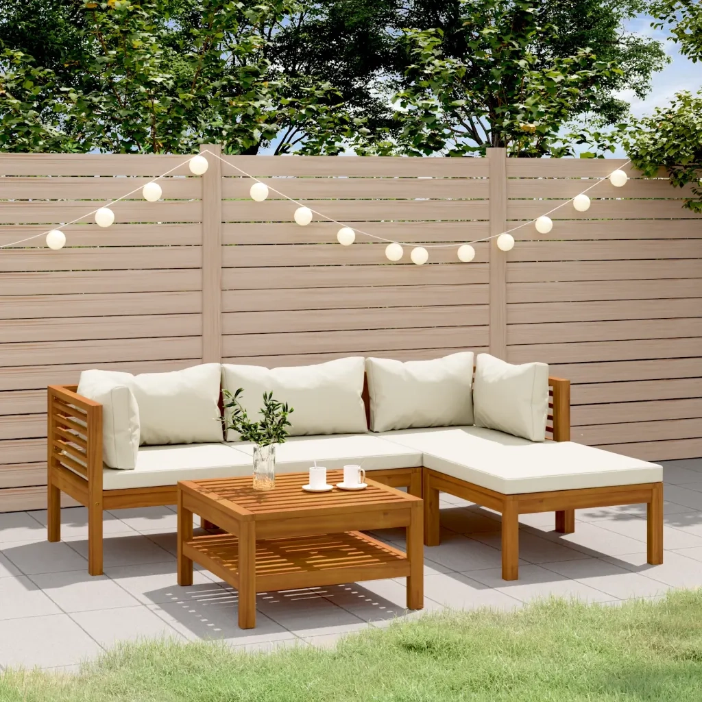Set Divani da Giardino 5 pz con Cuscini Crema in Legno Acacia cod mxl 39436
