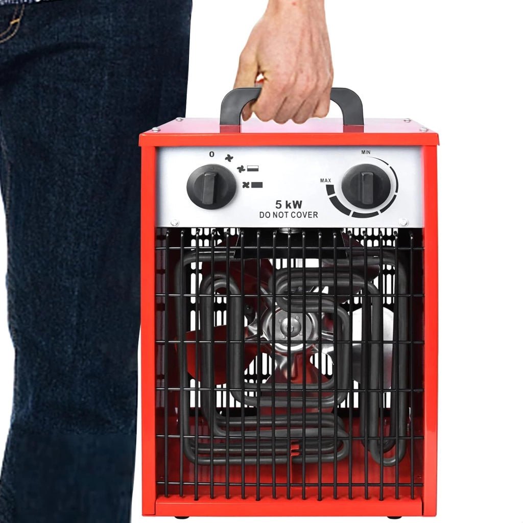 Termoventilatore 5 KW 400 V riscaldatore elettrico con cavo di alimentazione da 1,4 m, riscaldatore elettrico, 4 livelli di riscaldamento, protezione da sovraccarico per cantieri industriali