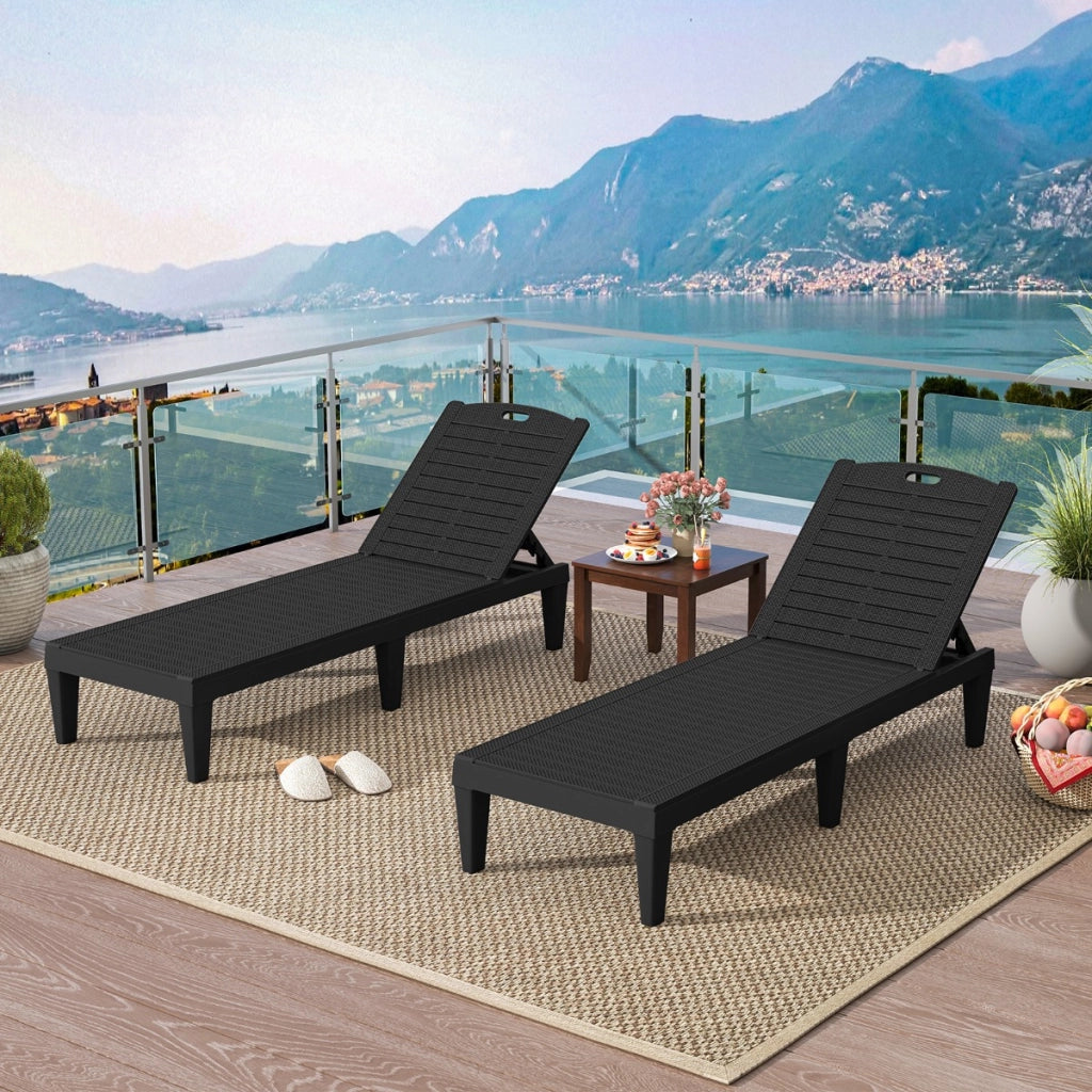 Set da 2 lettini prendisole con schienale regolabile in plastica, Lettino da giardino resistente alle intemperie Nero-Set mobili da esterno