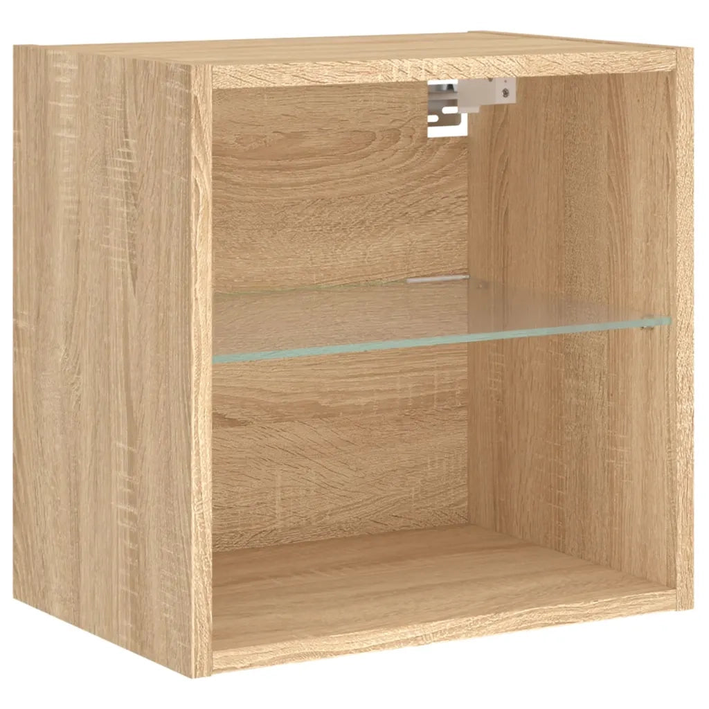 Comodino con Luci LED a Parete Rovere Sonoma 837068