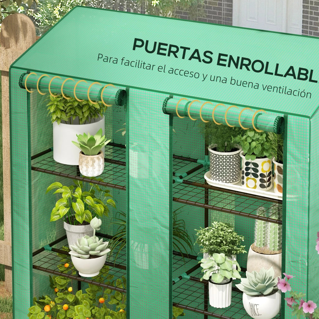 Serra da Giardino 3 Livelli con Ripiani e Porte a Cerniera ¨C zephmum ¨C Verde 143x46x141 cm