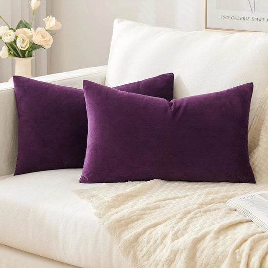 Set di 2 cuscini di velluto, copricuscino decorativo per uso domestico, cuscino morbido per divano, camera da letto, soggiorno, 30 x 50 cm, viola