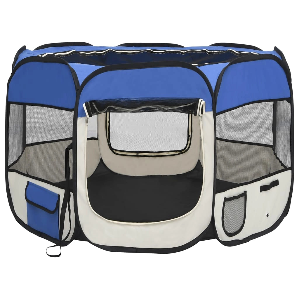 Box pieghevole per cani con borsa per il trasporto blu 90 x 90 x 58 cm 02_0001733