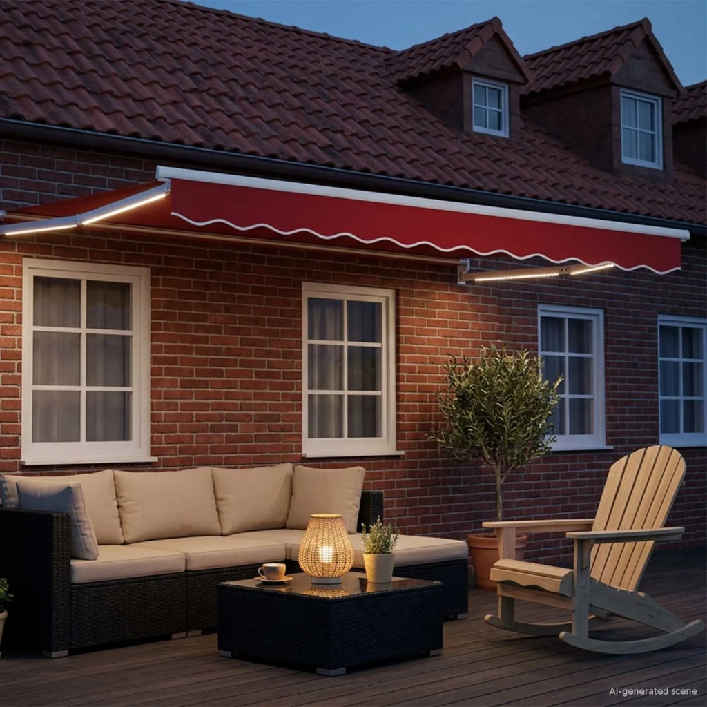 Tenda retrattile manuale con LED Rosso e Bianco 3 x 2,5 m 3419262