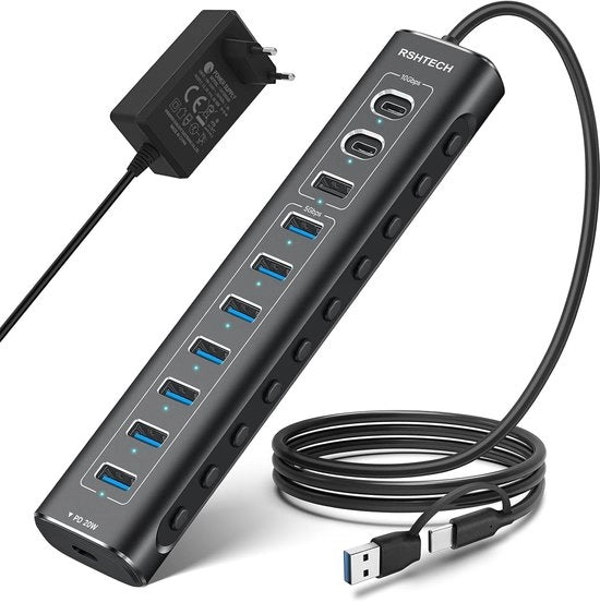 Hub USB alimentato - Hub USB - Hub USB alimentato - Divisore USB - Più porte USB - Caricamento e trasferimento dati - Laptop e PC - Lavorazione da casa - Ufficio - Accessori - Universale