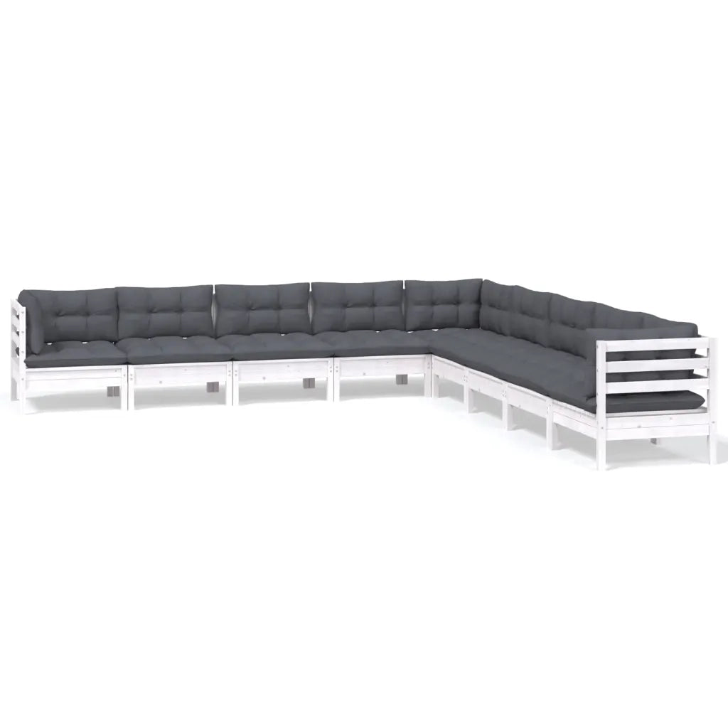 Set Divani da Giardino 9 pz con Cuscini Bianchi Legno di Pinocod mxl 126868