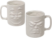 Tazza da Tè con Manico - 3D Facce Felice & Arrabbiato - Ceramica Bianca - Capacità 280ml - Adatto per Ufficio - 9 cm di Altezza
