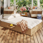 Lettino da Giardino Pieghevole Doppio in Rattan con Cuscino ¨C MINIMAL ¨C Bianco