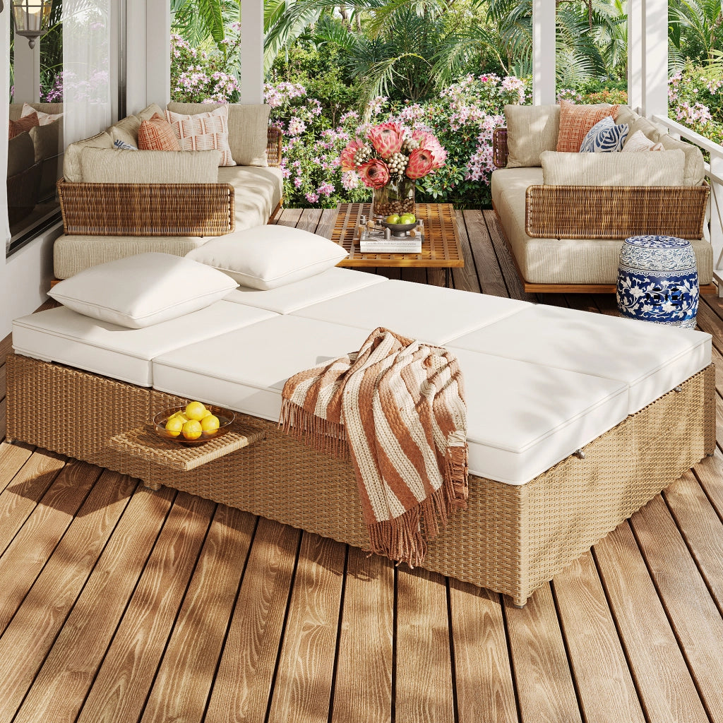Lettino da Giardino Pieghevole Doppio in Rattan con Cuscino ¨C MINIMAL ¨C Bianco