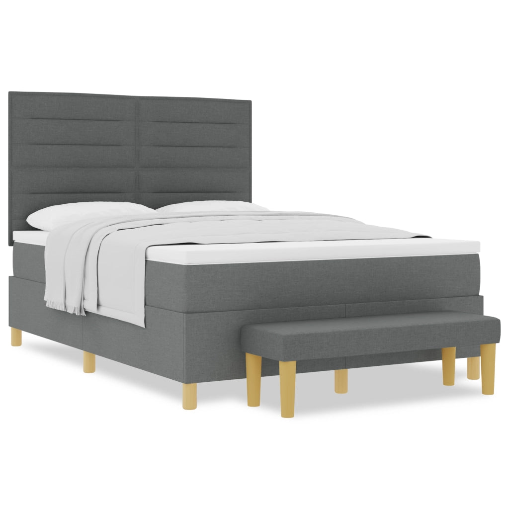 Letto Box Spring con Materasso e Panchina Grigio Scuro 140x190 cm Tessuto