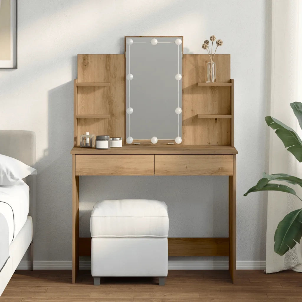 vidaXL Toeletta con Luci LED Rovere Artigianale 96x40x142 cm