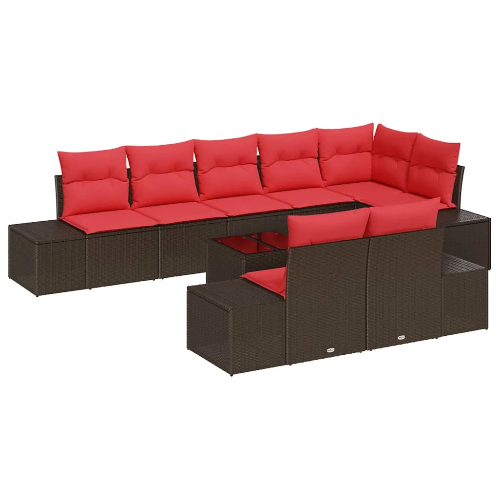 Set Divano da Giardino con cuscino 9 pcs Marrone polyrattan