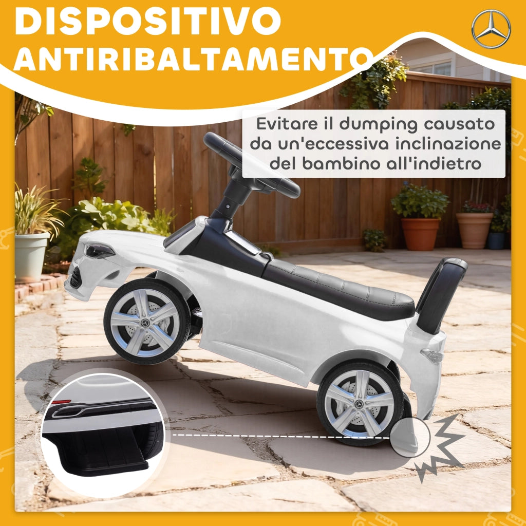 Macchina per Bambini Cavalcabile 65x28x39 cm Licenza Mercedes Benz Clacson e Spazio Portaoggetti Bianco