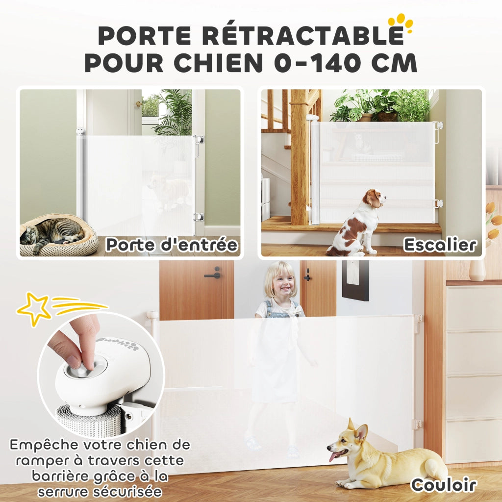 Barriera retrattile per cani e gatti ¨C zephmum ¨C bianco 0-144 cm