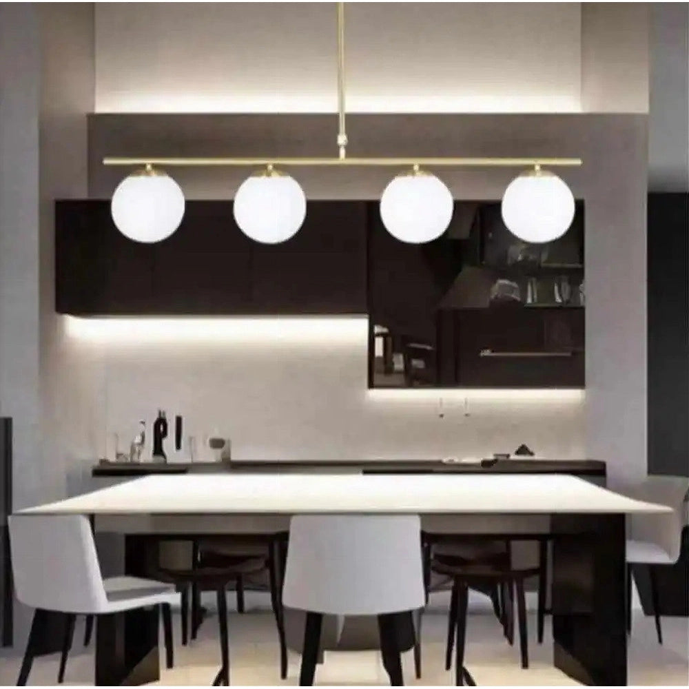 Trade Shop - Lampadario A Sospensione Oro Con 4 Sfere Bolle Bianche In Vetro Attacco G9 33917 -