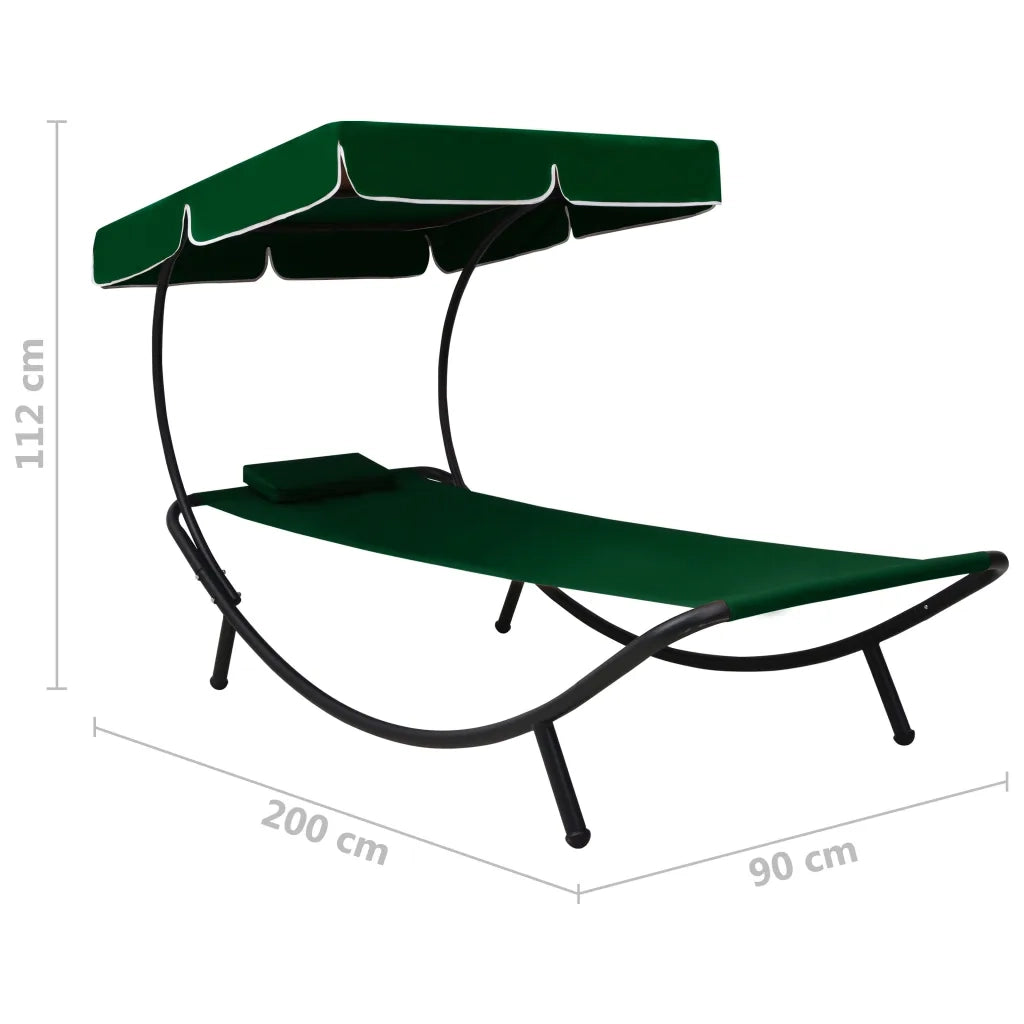 Lettino Prendisole con Baldacchino e Cuscino Verde 313534