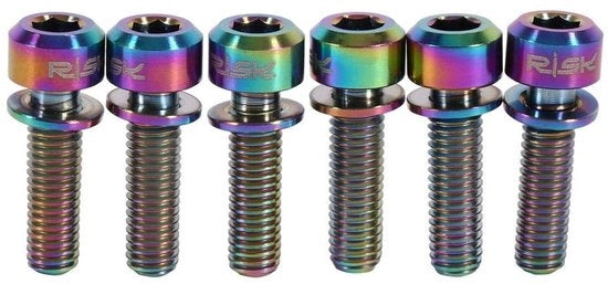 Set di viti per bicicletta da montagna - 6 viti - lega di titanio - viti a cono - viti con anelli di chiusura - schokbestendig - viti per bicicletta