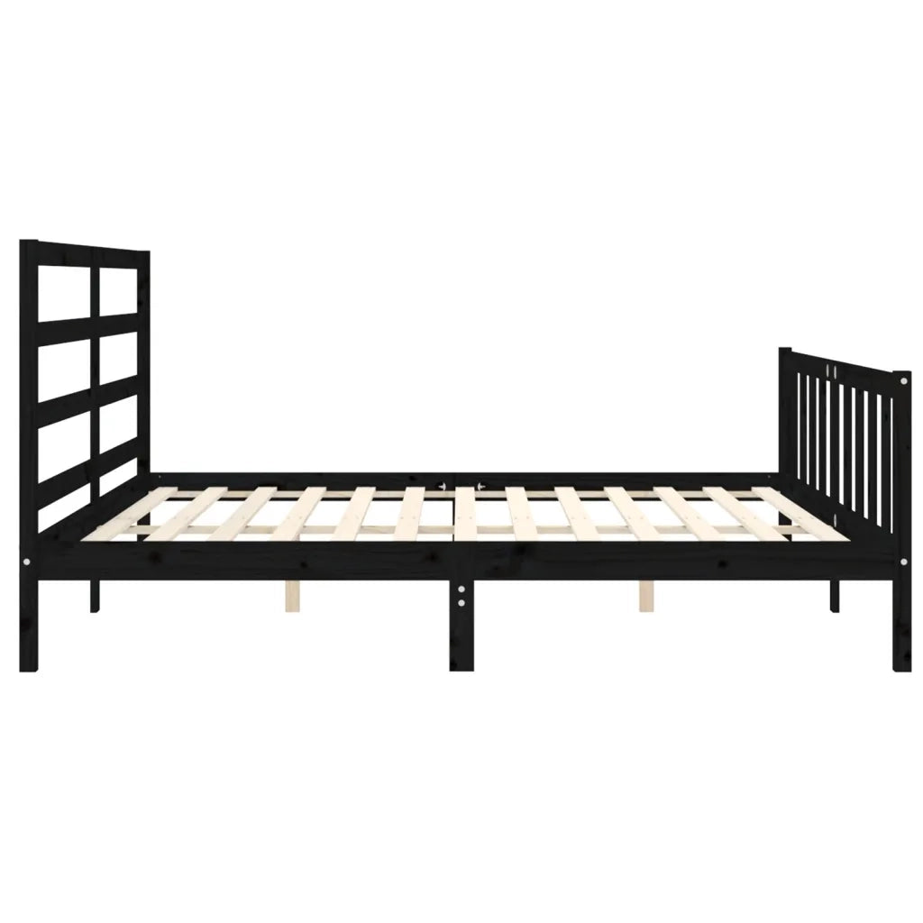 Letto matrimoniale | Letto per adulti | Giroletto con Testiera Nero 200x200 cm in Legno Massello