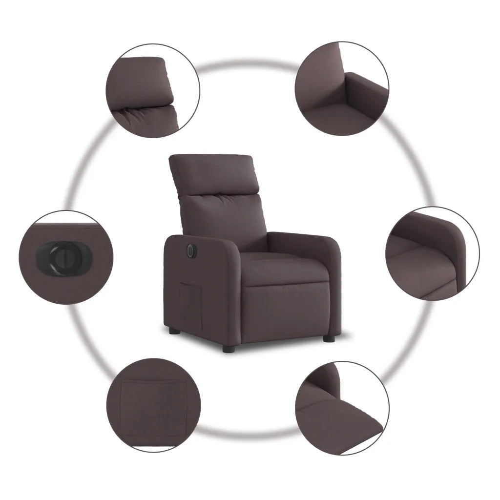 Poltrona | Sedia Relax Elettrica Reclinabile Marrone Scuro in Tessuto