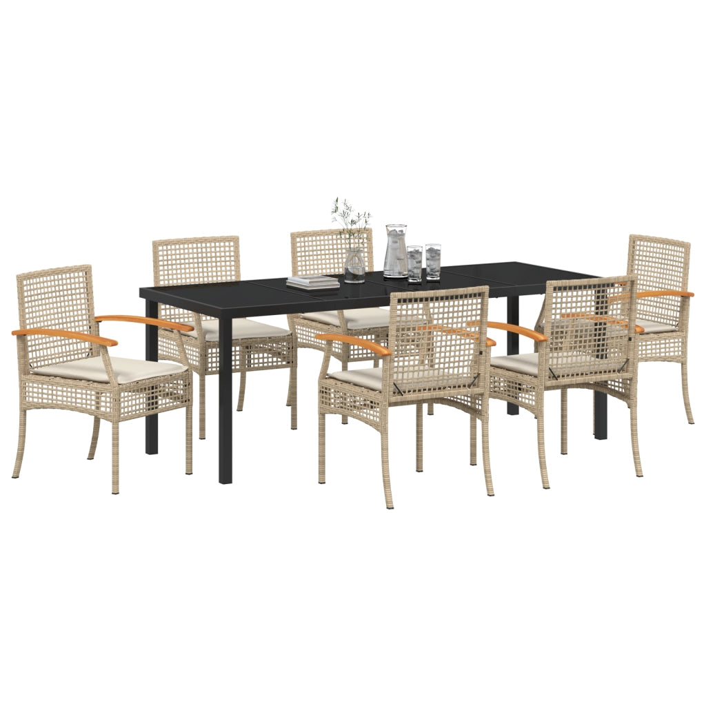 Set di Pranzo da Giardino con Cuscini Beige Rattan Polivalente 7 Pezzi