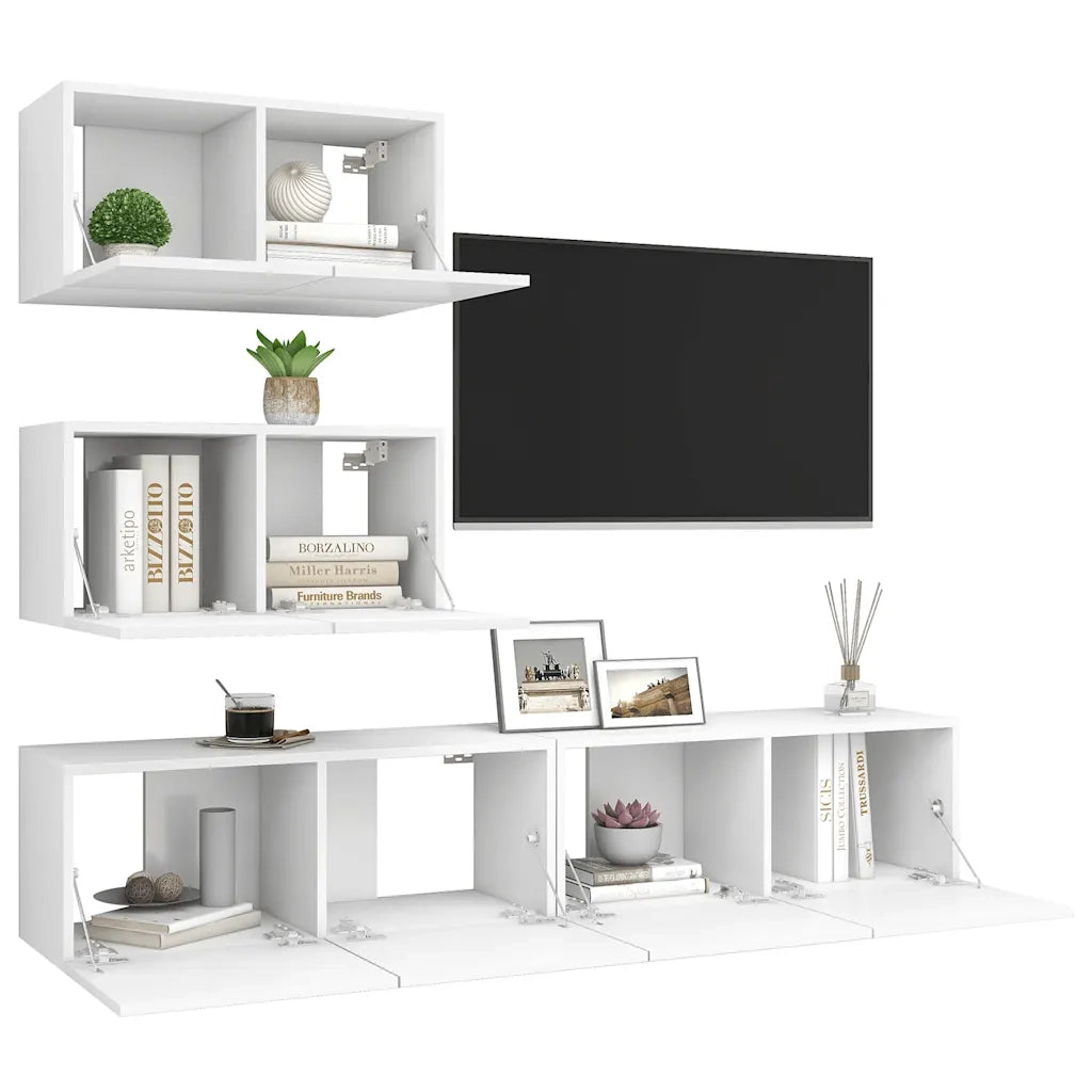 Set Mobili Porta TV 4 pz Bianco in Legno Multistrato 3078710