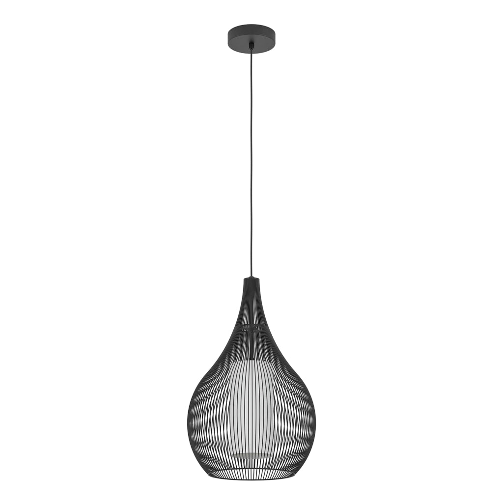 Lampadario A Sospensione Contemporaneo Razoni 1 Acciaio Nero Vetro 1 Luce E27