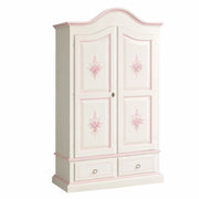 Armadio in legno shabby bianco con decori rosa 122x60x200 (1320) - Mobili 2G
