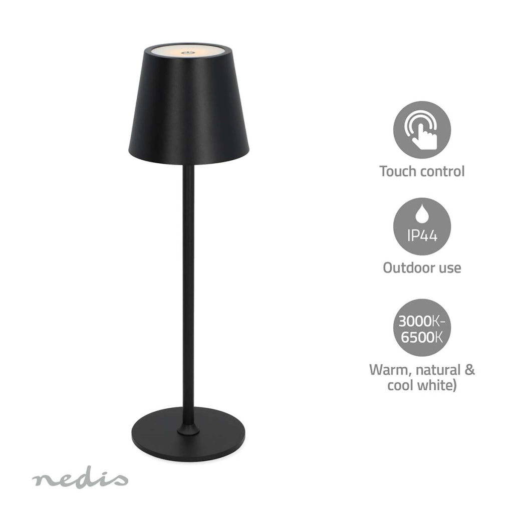 Lampada da tavolo con dimmer tattile 1,8W 150lm 3000-6000K IPX4 Ricaricabile Nero Nedis