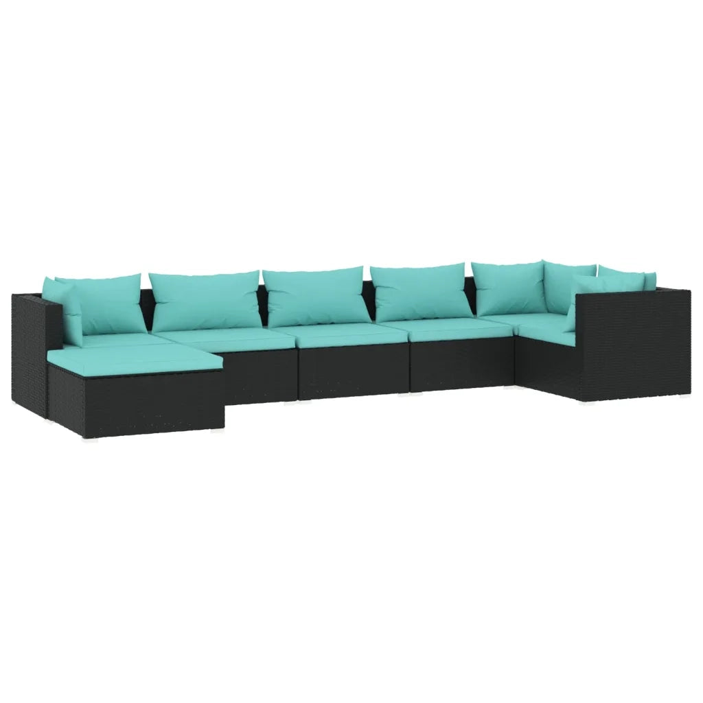 Set Divani da Giardino 7 pz con Cuscini in Polyrattan Nero 3101825