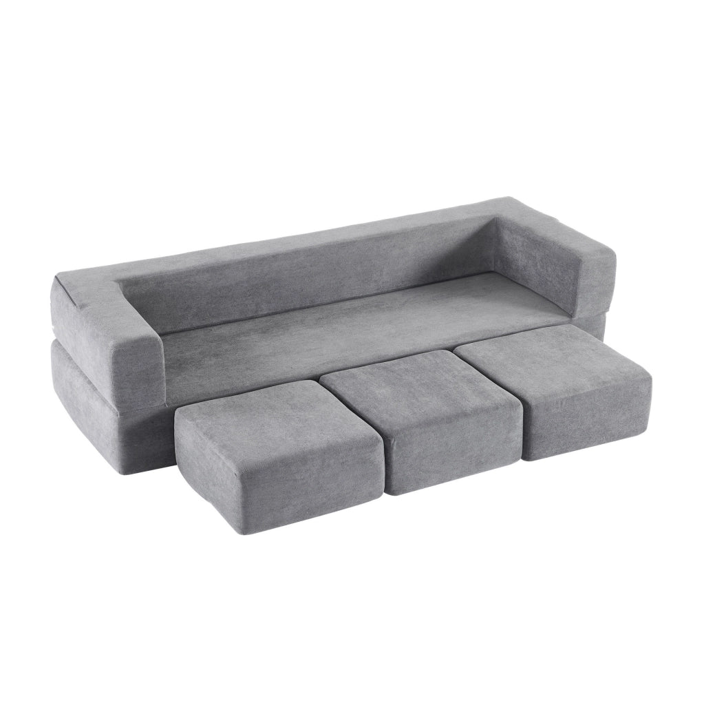 Divano letto da pavimento grigio scuro in ciniglia; modulare