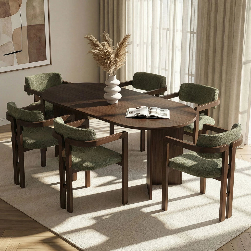 Set di tavolo e sedie in legno Meridia 6" (7 pezzi) - 180 x 90 x 75 cm - Verde
