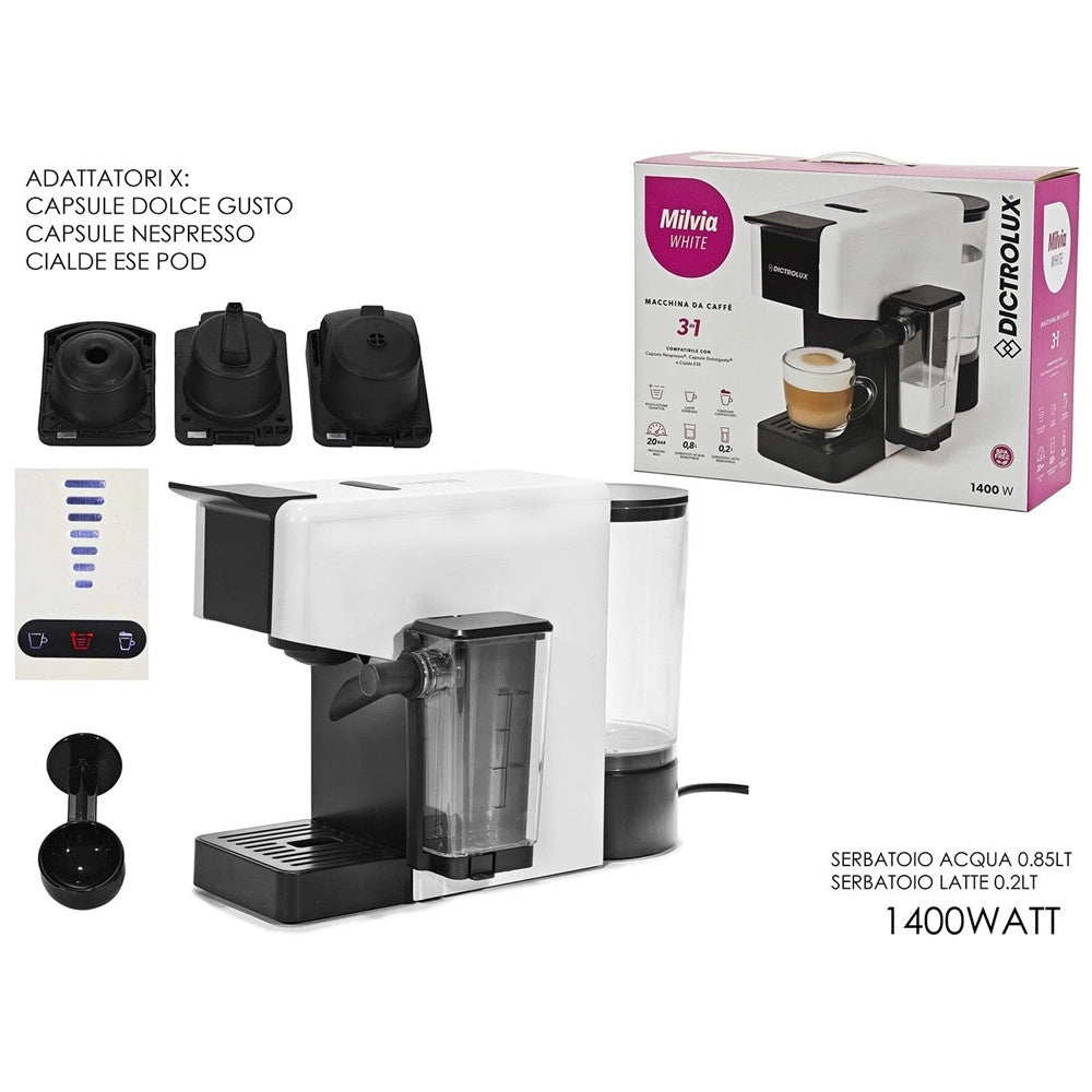 Trade Shop - Macchina Da Caffè 3in1 1400w Adattatori Compatibile Capsule Nespresso Dolce Gusto Cialde -