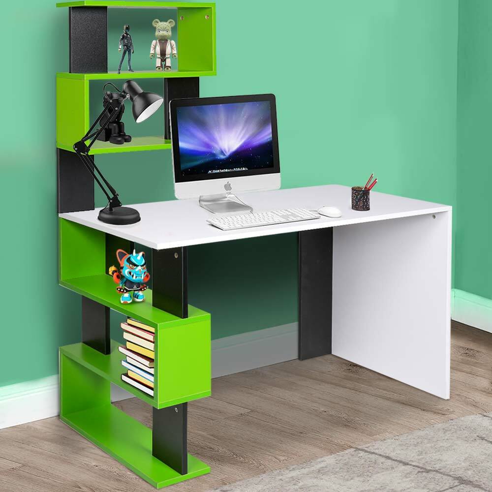 Scrivania Libreria 7 Ripiani Tavolo Porta Pc Computer Legno Casa Ufficio Verde