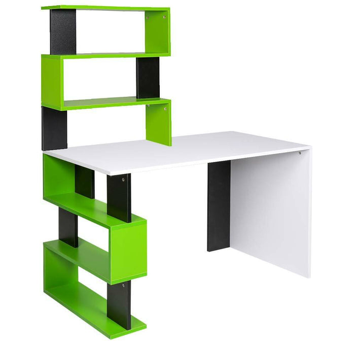 Scrivania Libreria 7 Ripiani Tavolo Porta Pc Computer Legno Casa Ufficio Verde