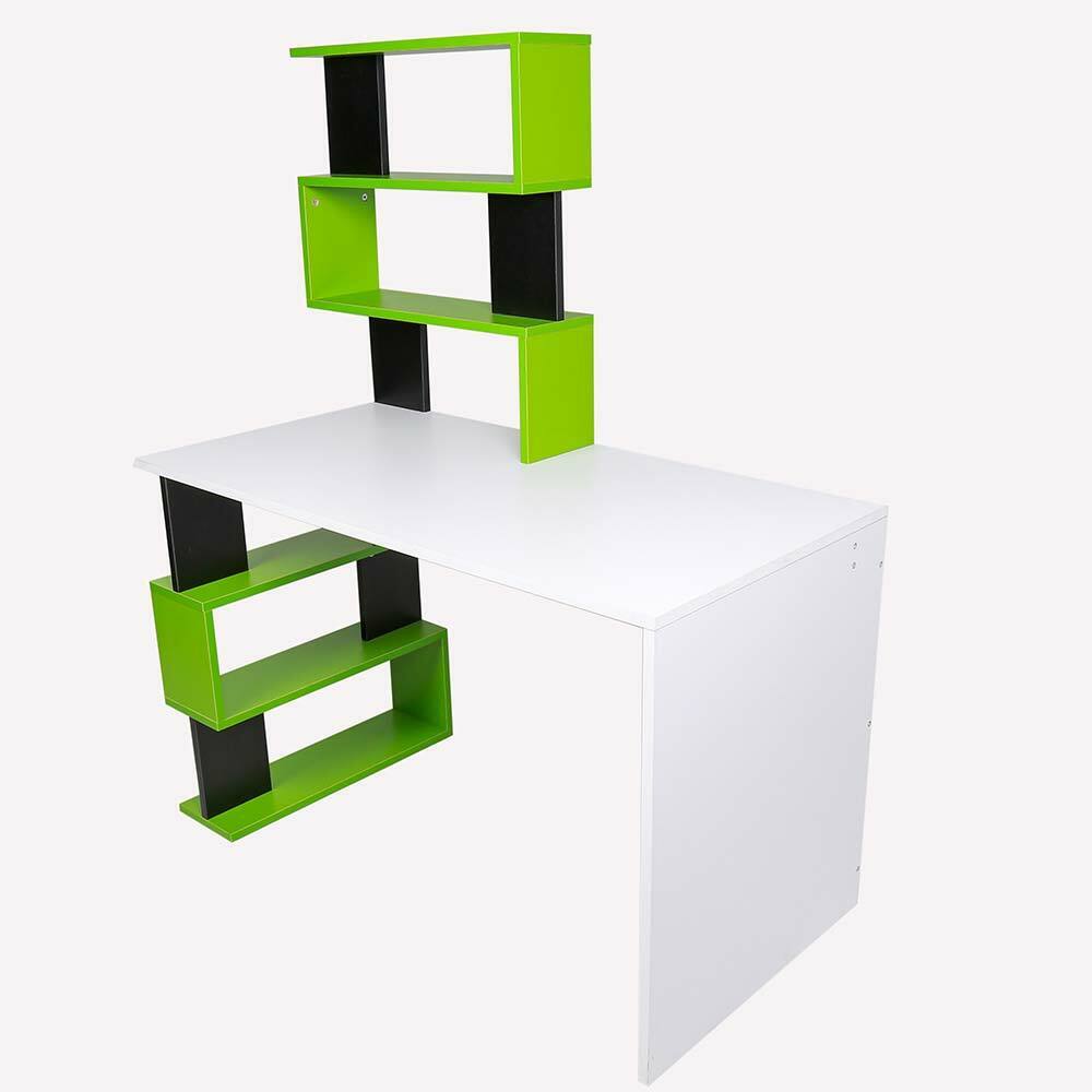 Scrivania Libreria 7 Ripiani Tavolo Porta Pc Computer Legno Casa Ufficio Verde