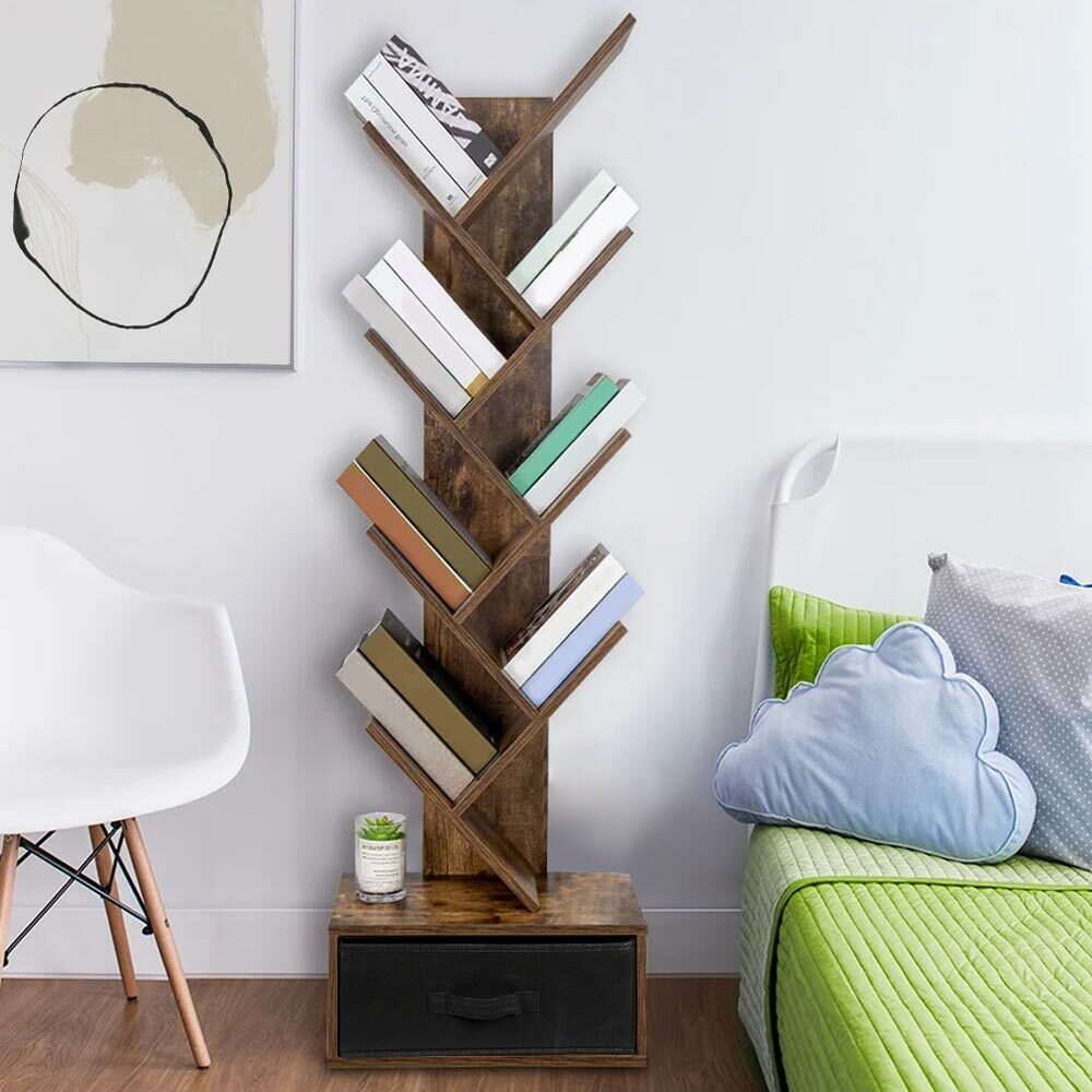 Libreria Design Moderno Industriale Scaffale 10 Ripiani con Cassetto Tessuto