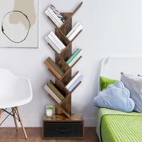 Libreria Design Moderno Industriale Scaffale 10 Ripiani con Cassetto Tessuto