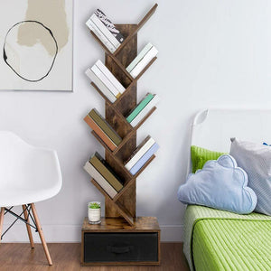 Libreria Design Moderno Industriale Scaffale 10 Ripiani con Cassetto Tessuto