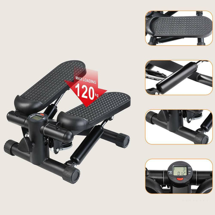 Stepper Allenamento Cardio Fitness Palestra Antiscivolo + Manubri Elastici Nero
