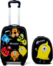 Set di Valigia per Bambini, 16" Valigia+ 12" Zaino, 2 Pezzi, con Ruote Girevoli a 360° e Maniglia Retrattile, Ideale per Viaggiare in Modo Comodo e Divertente (Modello 17)