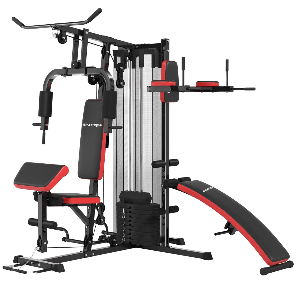 Stazione di allenamento multifunzione ¨C zephmum ¨C con blocco pesi 65 kg, regolabile, acciaio, similpelle