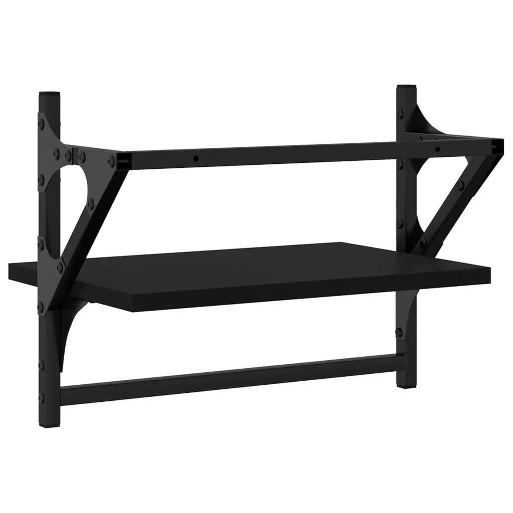 2 pz Mensole da Parete | Scaffali a Parete | Ripiano a parete con Aste Nere 40x25x30 cm