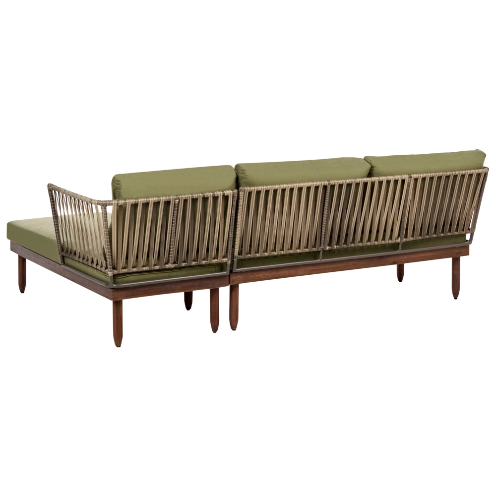Set Lounge da Esterno in Legno di Acacia con Cuscini Verdi Poltrona in Finto Rattan Tavolino Sinistro 4 Posti